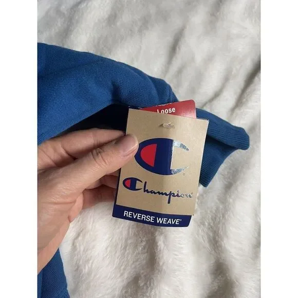 Champion Hoodie Men Sz L Sweatshirt Living in Blue Skateboard Flames NWT - Picture 6 of 11